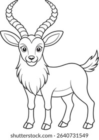 Cartoon markhor coloring page with fun mountain animal design for childrenâ€™s art fun