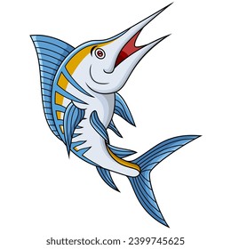 cartoon marlin fish isolated on a white background