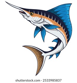 Cartoon marlin fish isolated on a white background