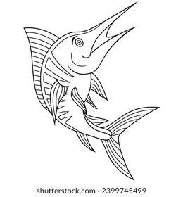 cartoon marlin fish line art