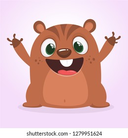 Cartoon marmot chipmunk. Happy groundhog day. Vector illustration