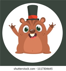 Cartoon marmot or chipmunk in major hat. Vector illustration. Groundhog day