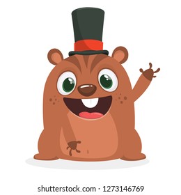Cartoon marmot or chipmunk in major hat. Vector illustration. Groundhog day