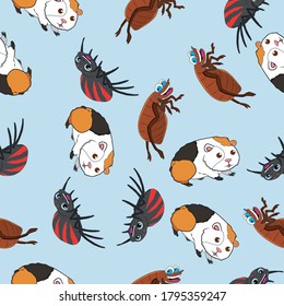 Cartoon Marmot, Spider, Bugs. Animal Seamless Vector Pattern Design Background