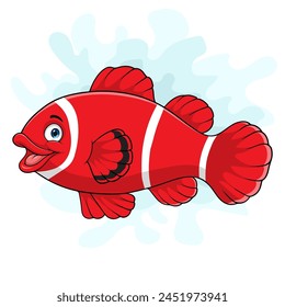 Cartoon maroon clown fish on white background