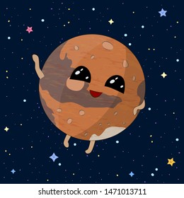 Cartoon Mars planet on space background, vector illustration