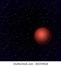 Cartoon Mars planet in open space. Vector background