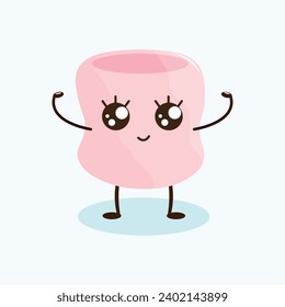 Cartoon marshmallow with arms and legs in kawaii style. Cute vector character design