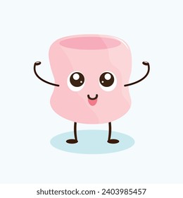 Cartoon marshmallow with arms and legs in kawaii style. Cute marshmallow character vector design	