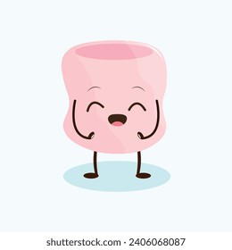 Cartoon marshmallow character with arms and legs in kawaii style on a white background.Vector character design	