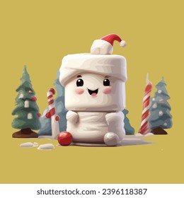 Cartoon Marshmallow character with Christmas