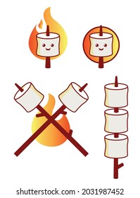 Cartoon marshmallow icon. Marshmallow on a stick