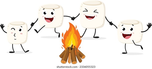 Marshmallow de dibujos animados, conjunto de caracteres Cute, aislado en fondo blanco