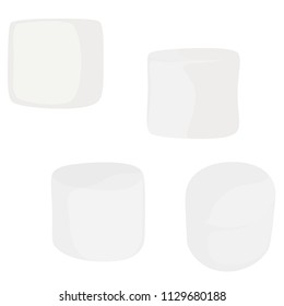 Cartoon marshmallows.  Set of 4 white 2D vector art marshmallows from different angles.  Background is transparent in vector file and white in jpeg file.