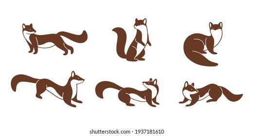 Cartoon marten. Cute animal character in different poses. Flat vector illustration for prints, clothing, packaging, stickers.