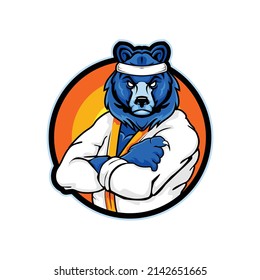 a cartoon martial arts bear mascot illustration, logo design vector inspiration