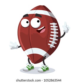 a cartoon mascot of american football ball shows up on a white background