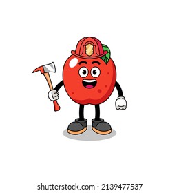 Cartoon mascot of apple firefighter , character design