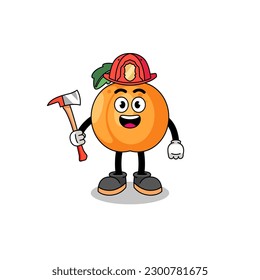 Cartoon mascot of apricot firefighter , character design