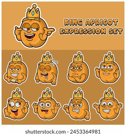 Cartoon Mascot Of Apricot Fuit Character with king and expression set. Vector And Illustration