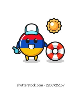 Cartoon mascot of armenia flag as a beach guard , cute design