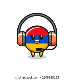 Cartoon mascot of armenia flag as a customer service , cute design