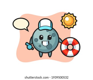 Cartoon mascot of asteroid as a beach guard
