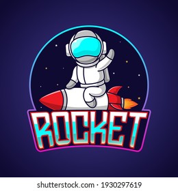 cartoon mascot astronaut riding a rocket