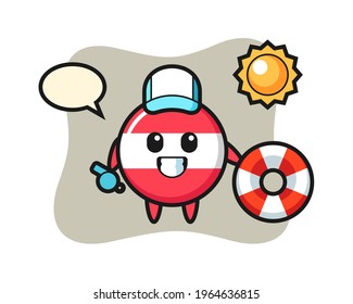 Cartoon mascot of austria flag badge as a beach guard, cute style design for t shirt, sticker, logo element