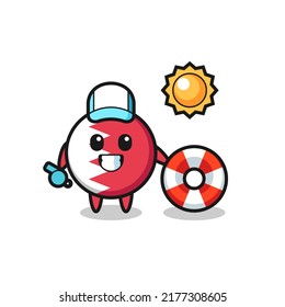 Cartoon mascot of bahrain flag badge as a beach guard , cute style design for t shirt, sticker, logo element