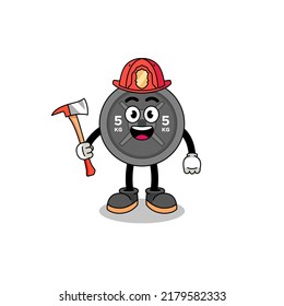 Cartoon mascot of barbell plate firefighter , character design