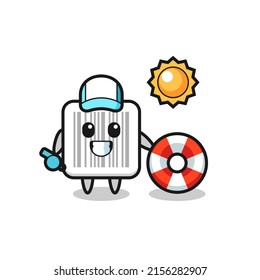 Cartoon mascot of barcode as a beach guard , cute design