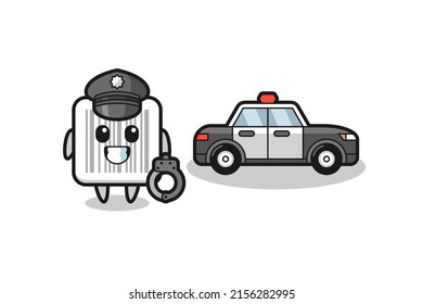 Cartoon mascot of barcode as a police , cute design