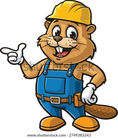 Cartoon mascot Beaver builder wearing safety helmet