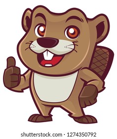 Cartoon mascot of beaver isolated on white background.