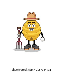 Cartoon mascot of bee hive farmer , character design