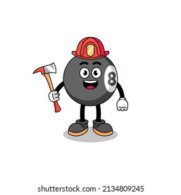Cartoon mascot of billiard ball firefighter , character design