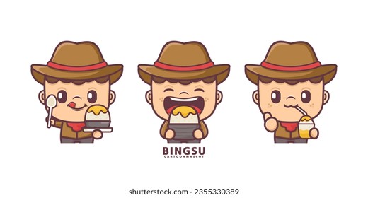 cartoon mascot with bingsu. set cartoon vector with different expressions, suitable for, logo brand, stickers, icons, etc.