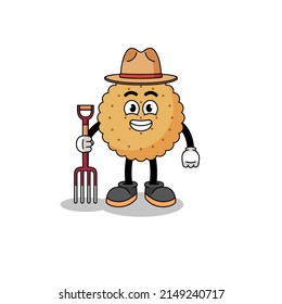 Cartoon mascot of biscuit round farmer , character design