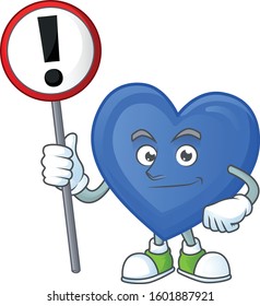 Cartoon mascot of blue love bring sign in his hand