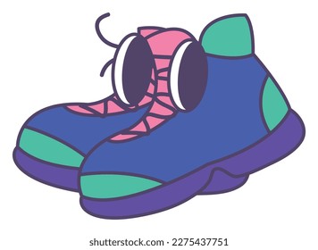cartoon mascot boots  A pair blue sneakers and pink laces   the word gym the bottom