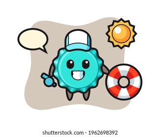 Cartoon mascot of bottle cap as a beach guard, cute style design for t shirt, sticker, logo element