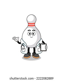 Cartoon mascot of bowling pin doctor , character design