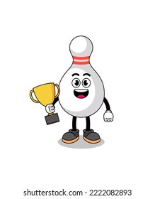 Cartoon mascot of bowling pin holding a trophy , character design