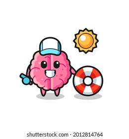 Cartoon mascot of brain as a beach guard , cute style design for t shirt, sticker, logo element
