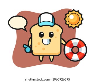 Cartoon mascot of bread as a beach guard, cute style design for t shirt, sticker, logo element