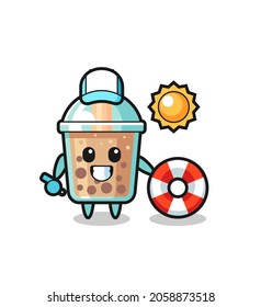 Cartoon mascot of bubble tea as a beach guard , cute style design for t shirt, sticker, logo element