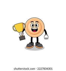Cartoon mascot of button holding a trophy , character design