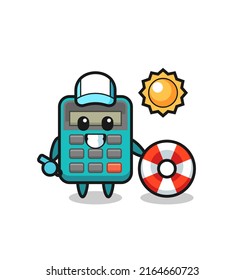 Cartoon mascot of calculator as a beach guard , cute style design for t shirt, sticker, logo element