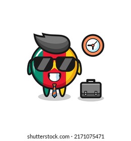 Cartoon mascot of cameroon flag badge as a businessman , cute style design for t shirt, sticker, logo element